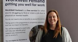 Cllr Susan Wallwork with WorkWell banner