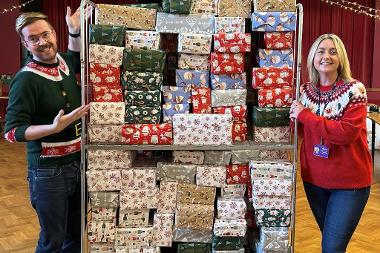 Jack Avison (How Are You Fenland?) and Hayley Mears (Fenland District Council) with appeal gifts 2024